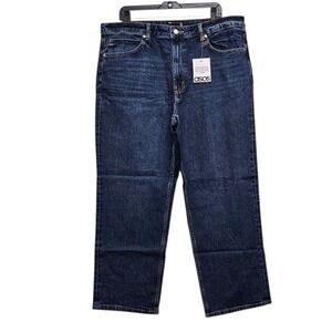 ASOS DESIGN Straight Leg Jeans Womens 16 Dark Blue Curve High Rise Denim 34L